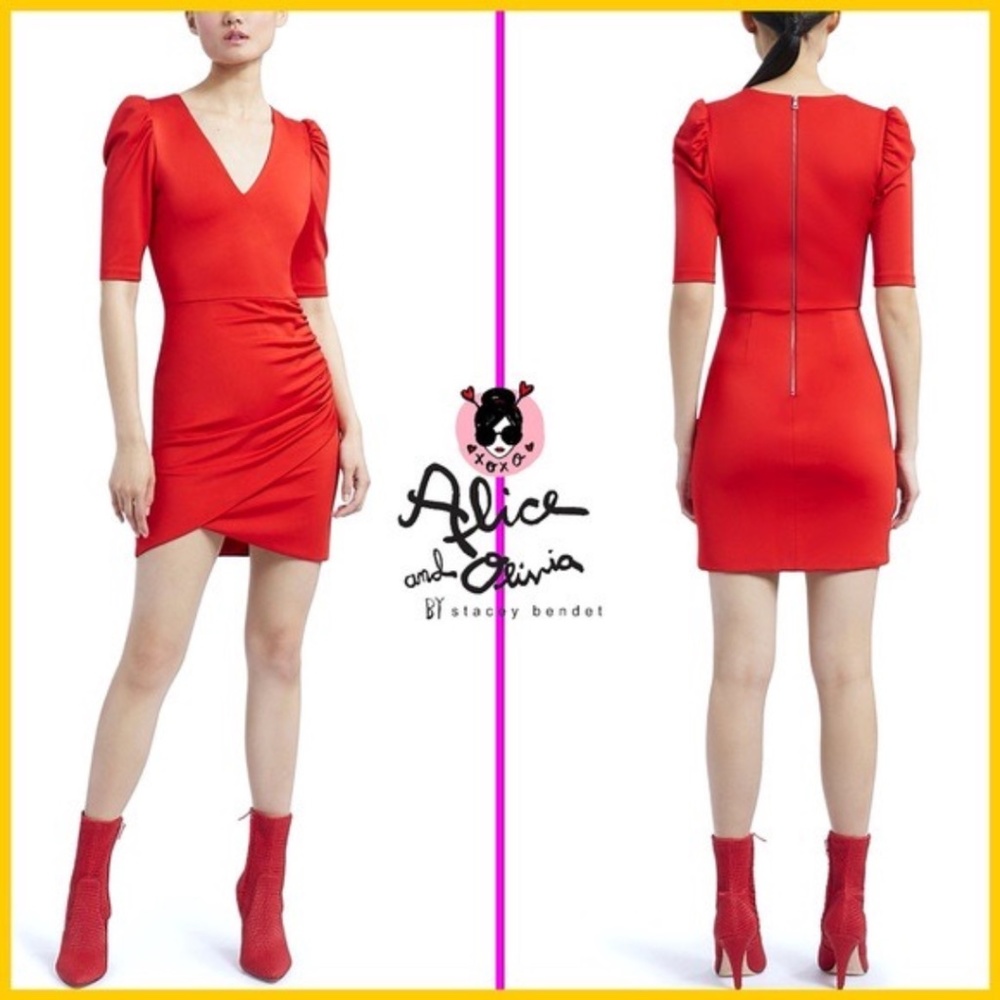 Alice + Olivia Judy Ruched Mini Dress - Cherry Size 2